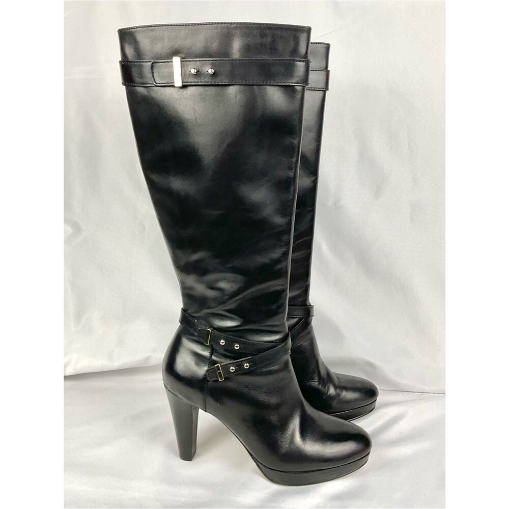 Cole Haan 'Air Cara' Boots High Heel Leather Tall Knee High Black Boot Sz 8.5